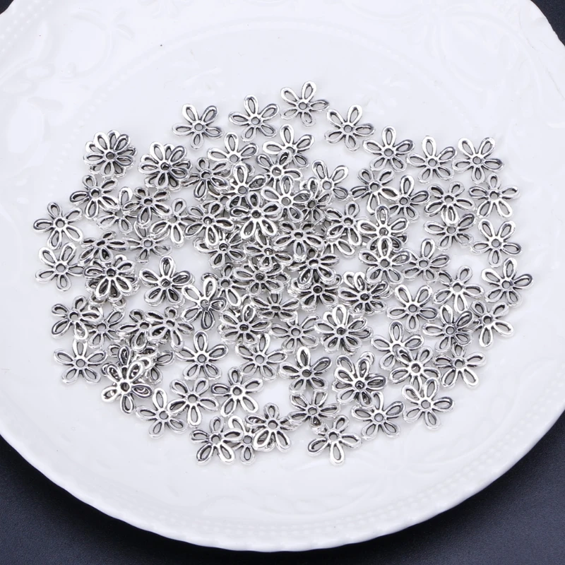 

100PC Ancient Silver Spacer Beads Flower Shape Bead End Caps For Jewelry Making Drop Ship W2952001