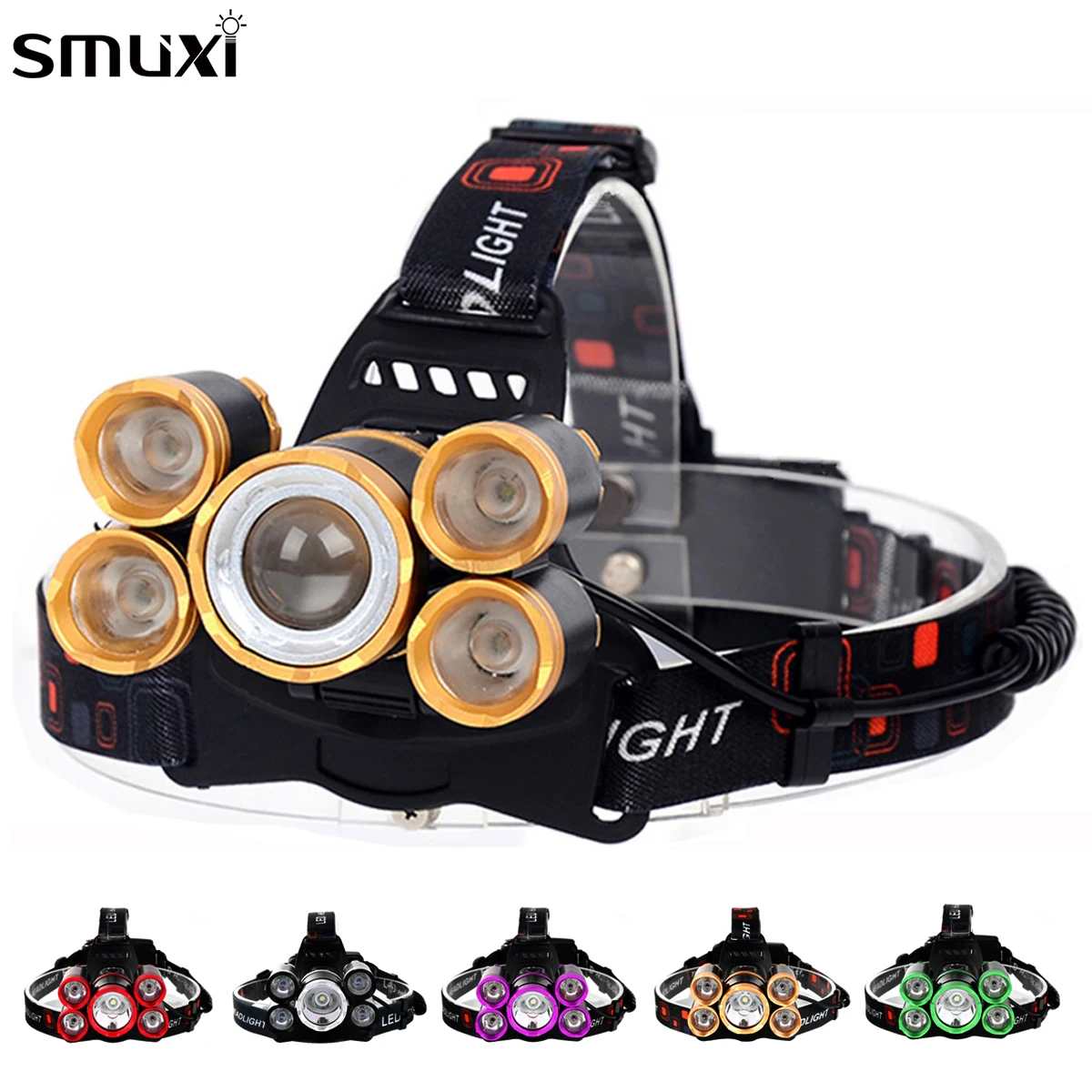 

Dropshipping LED Headlamp 50000lm 5*T6 Headlamp Bike Head Lamp Light 18650 Rechargeable Fishing Camping Flashlight Torch Head
