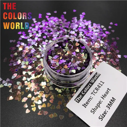 TCT-352 Chameleon Color Heart 3MM Nail Glitter Nail Art Decoration Makeup Tattoo Tumblers Crafts Festival Accessories Supplier - Цвет: TCR411   50g