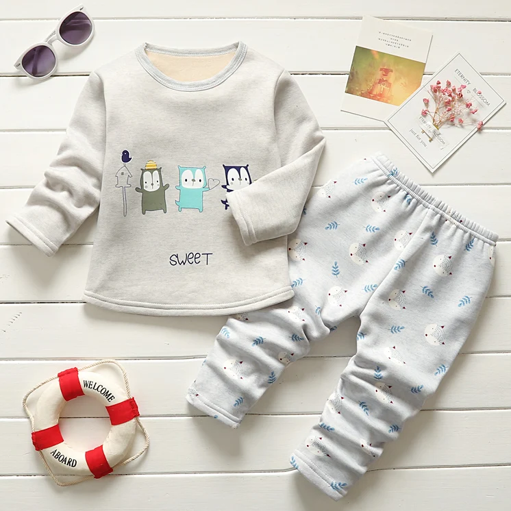 

Infant baby boys pajamas clothing sets autumn winter toddler girlsl kids cotton cartoon thick clothes suit children warm pajamas