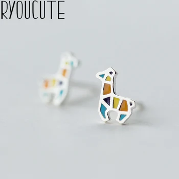 

RYOUCUTE 100% Real Silver Color Jewelry Colorful Deer Horse Earring for Women Bijoux Statement Earring Brincos Pendientes