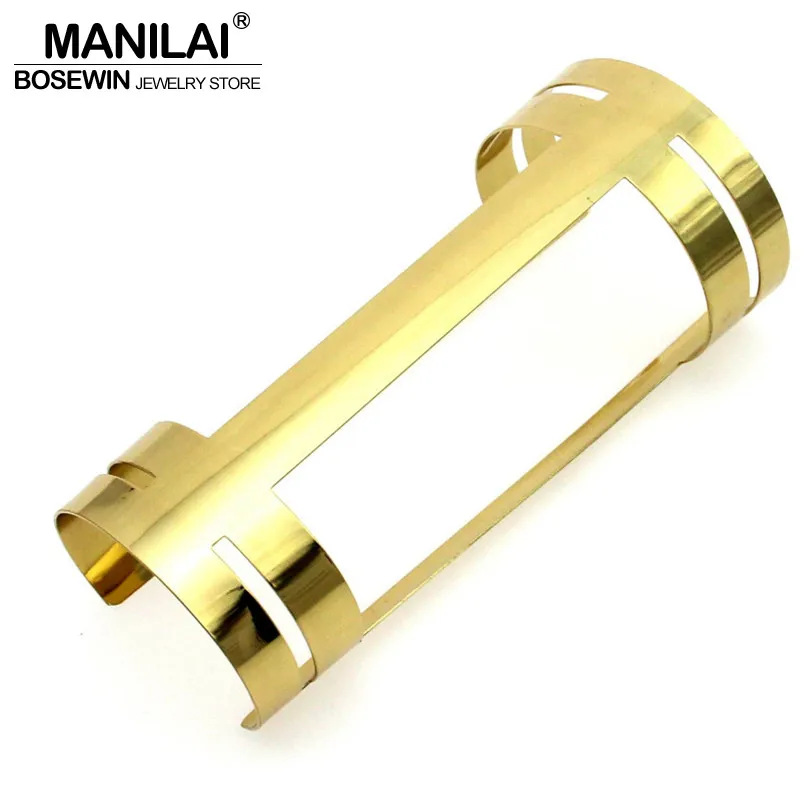 

MANILAI Long Alloy Big Cuff Bangle Fashion Open T Bracelet For Women Statement Jewelry Femme Show Accessories Manchette BL384