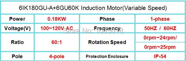 6IK180GU-A+6GU60K Induction Motor(Variable Speed)