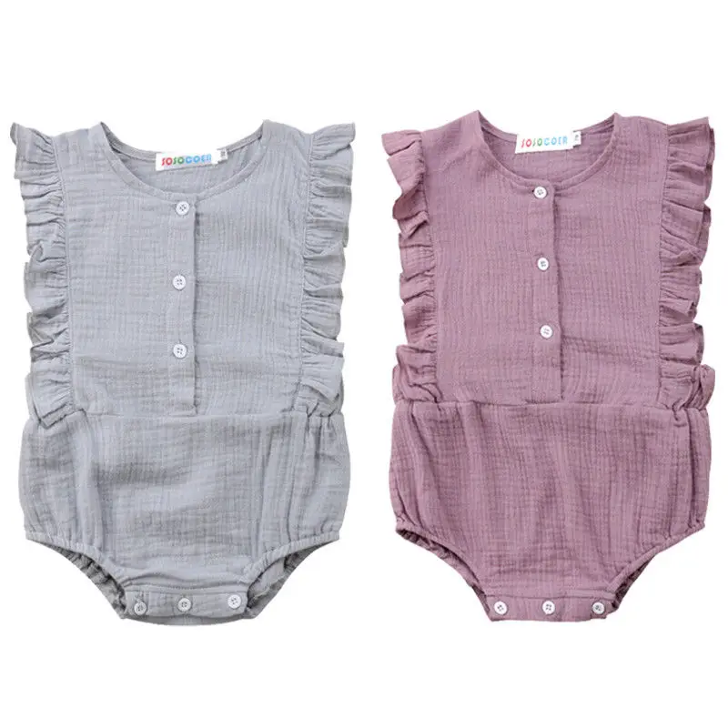 

Newborn Baby Girl Cotton Ruffle Sleeveless Romper Jumpsuit Casual Outfit Clothes