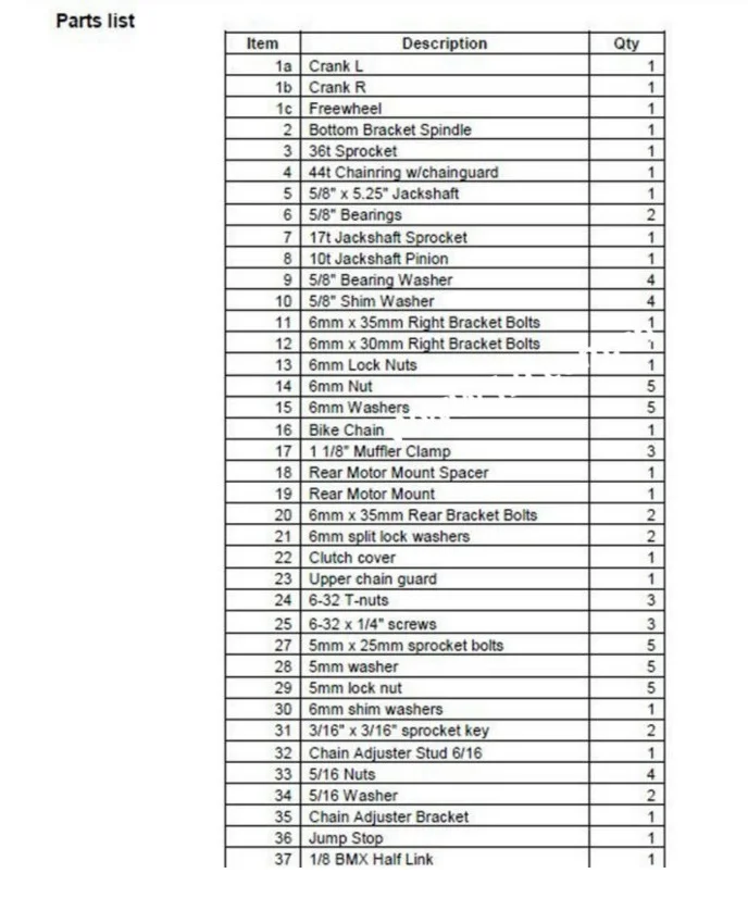part list