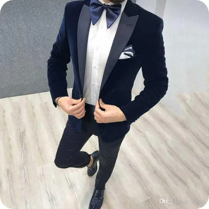 Новейший дизайн пальто брюки черный бархатный мужской Костюм приталенный мужской свадебный костюм из 2 предметов вечерние смокинги для жениха блейзер с брюками
