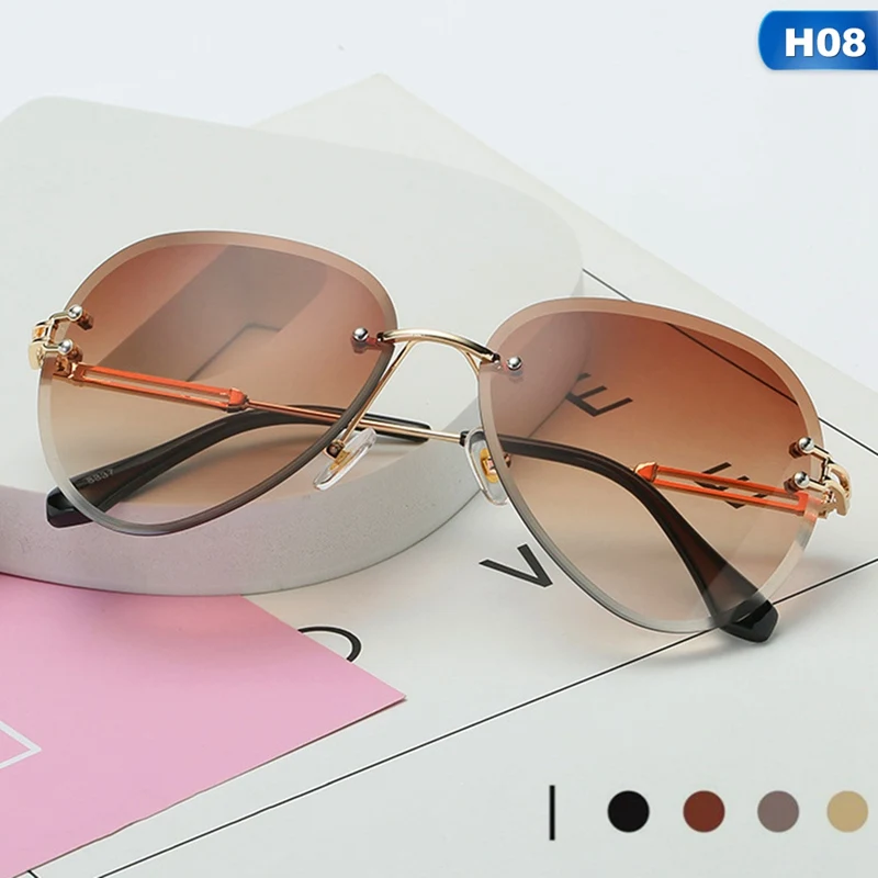 Солнцезащитные очки без оправы для женщин, фирменный дизайн, солнцезащитные очки, градиентные оттенки, режущие линзы, дамские бескаркасные металлические очки UV400 - Цвет линз: 8