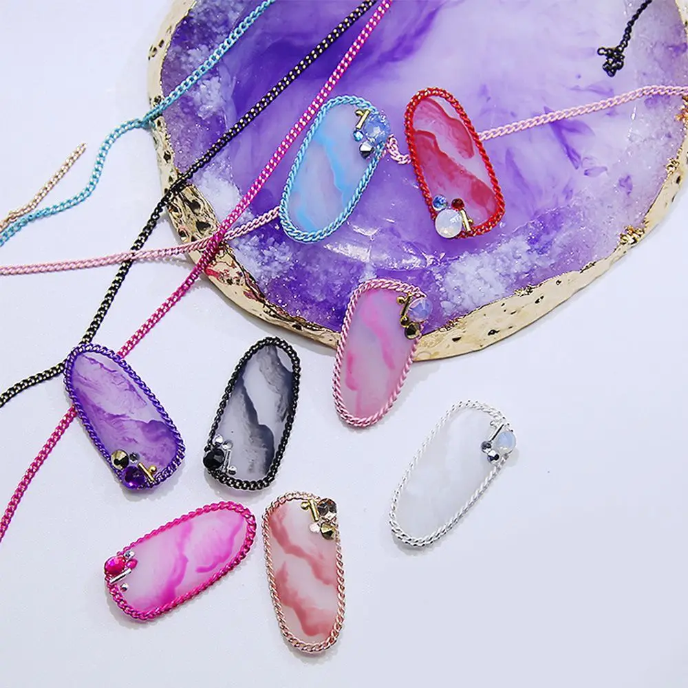 

3D Nail Art Stickers Colorful Nail Chain Flat Chain Metal Personality Chain Diy Nail Jewelry Accessories Art Decorations