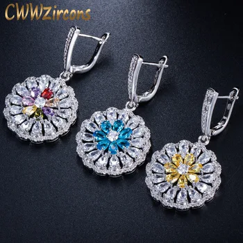 

CWWZircons Easy Wear Gorgeous Cubic Zirconia Big Flower Drop Earring for Women Elegant Bridal Wedding Party Jewelry CZ097