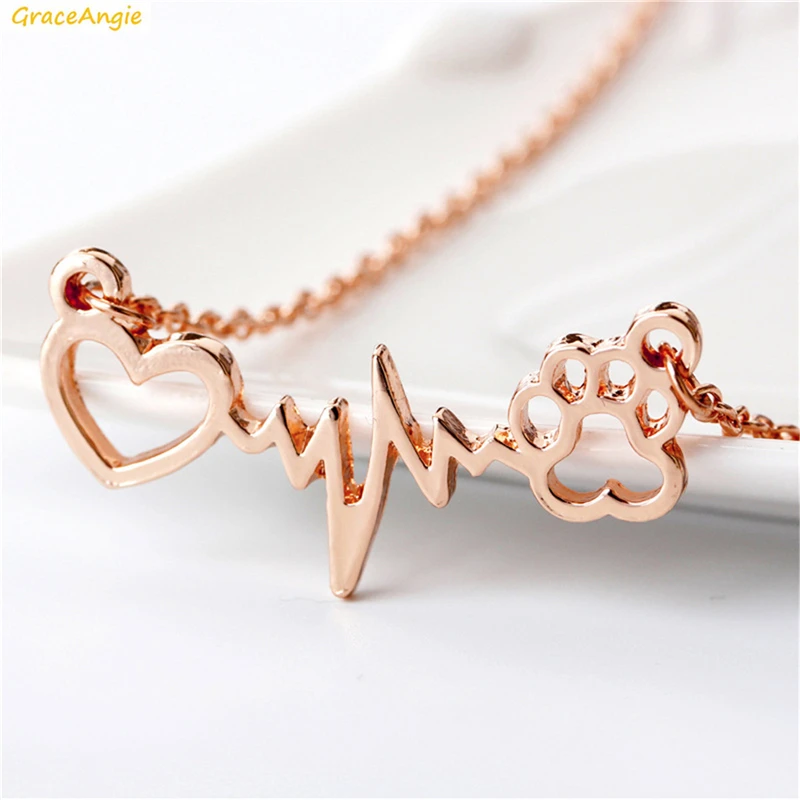 

GraceAngie 2PCS Cute Romantic Style Gold Rosegold Silver Colored Heart Beat Chain Necklace Anniversary Birthday Gift For Women