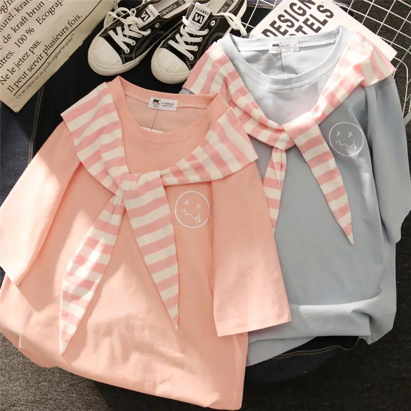 

Harajuku Style Student Tshirt Short Sleeve Round Neck Sweent Print Funny Expression Summer/Spring T-shirt Fashion Streetwear