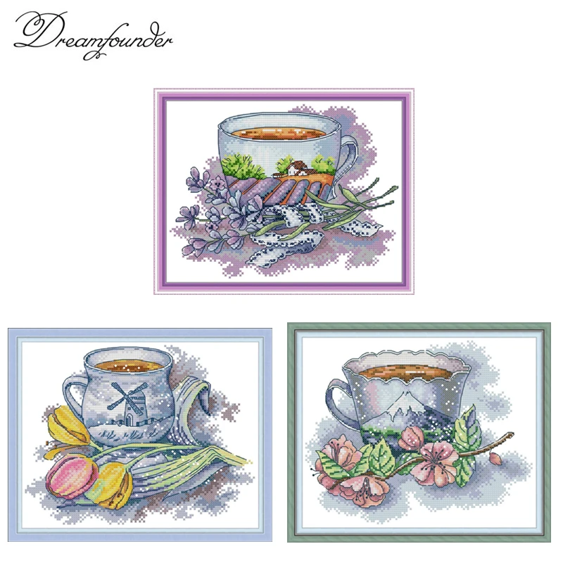 

Teacup series cross stitch kit aida 14ct 11ct count print canvas stitches embroidery DIY handmade needl