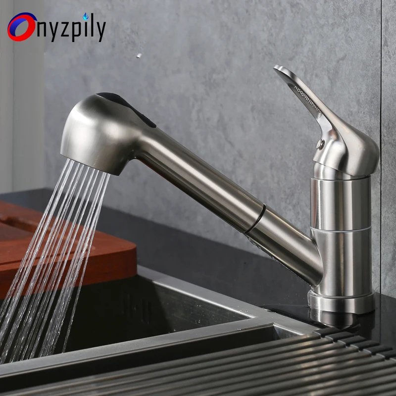 

Kitchen faucet Brushed Nickle Pull Out Hot and Cold Sink Faucet Continental Pull Faucet Black White Chrome