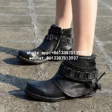 Молния пряжки винтажные ботильоны реального Обувь кожаная для девочек Женская Осенняя обувь Новые повседневные туфли на плоской подошве Дамская обувь, черный цвет/фиолетовый Для женщин Сапоги и ботинки для девочек размер 41
