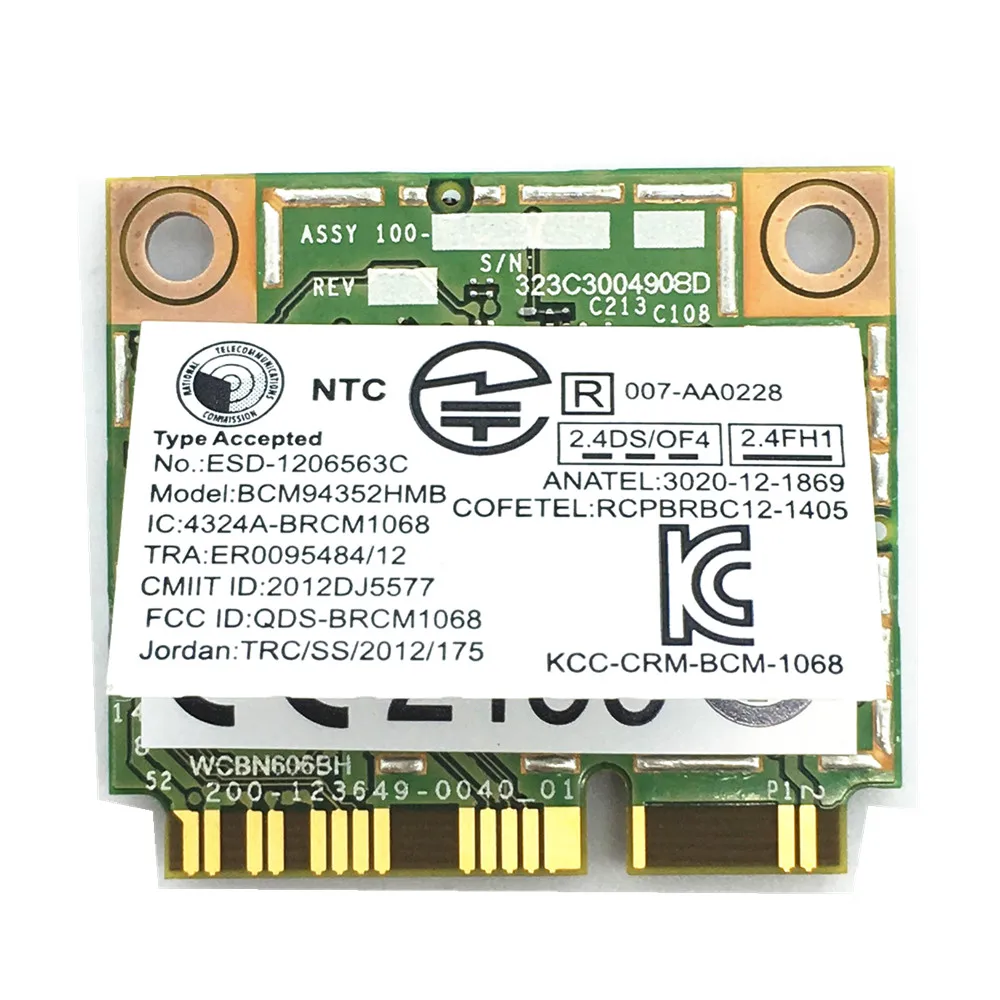 Broadcom 03T8215 BCM94352HMB 802.11ac Dual Band 2x2 Wireless-AC Wifi+Bluetooth 4.0 867Mbps Mini PCI-E Card for Lenovo