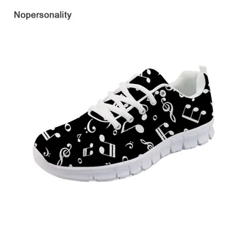 

Black Music Notes Print Sneakers for Women Casual Breathable Female Ladies Mesh Flats Light Breathable Ladies Flats