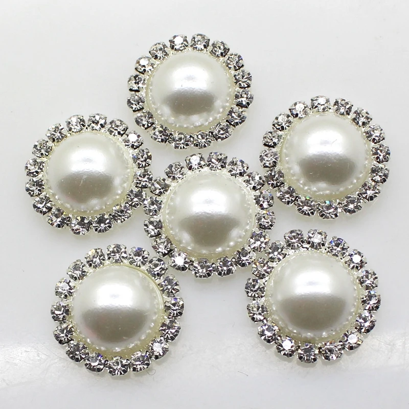 

New 10pcs/lot Ivory Pearls Rhinestones Buttons Metal Wedding Invitations Decorate Button Trinket Hair Flower Center Scrapbooking