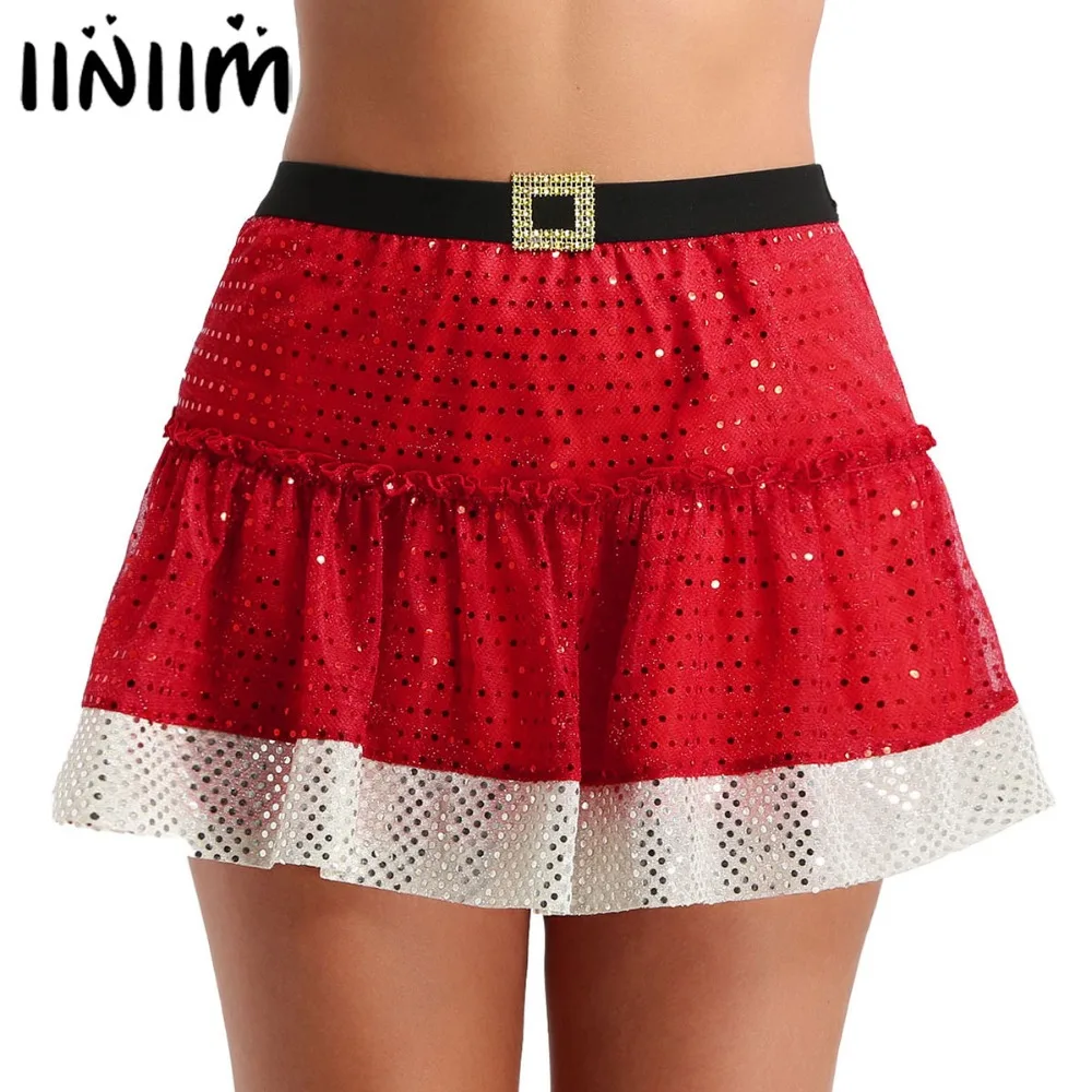 Womens Funny Skirts Shiny Sequins Short Skirt with Elastic Waistband