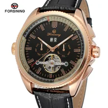 Forsining Men’s Watch High End Trendy Automatic Calendar Leather Strap New Design Tourbillion Wristwatch Color Black FSG9411M3