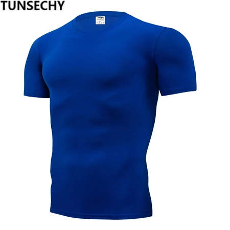 Tunsechy модная Однотонная футболка Для мужчин короткий рукав сжатия обтягивающие футболки рубашка S-4XL летняя одежда бесплатный проезд