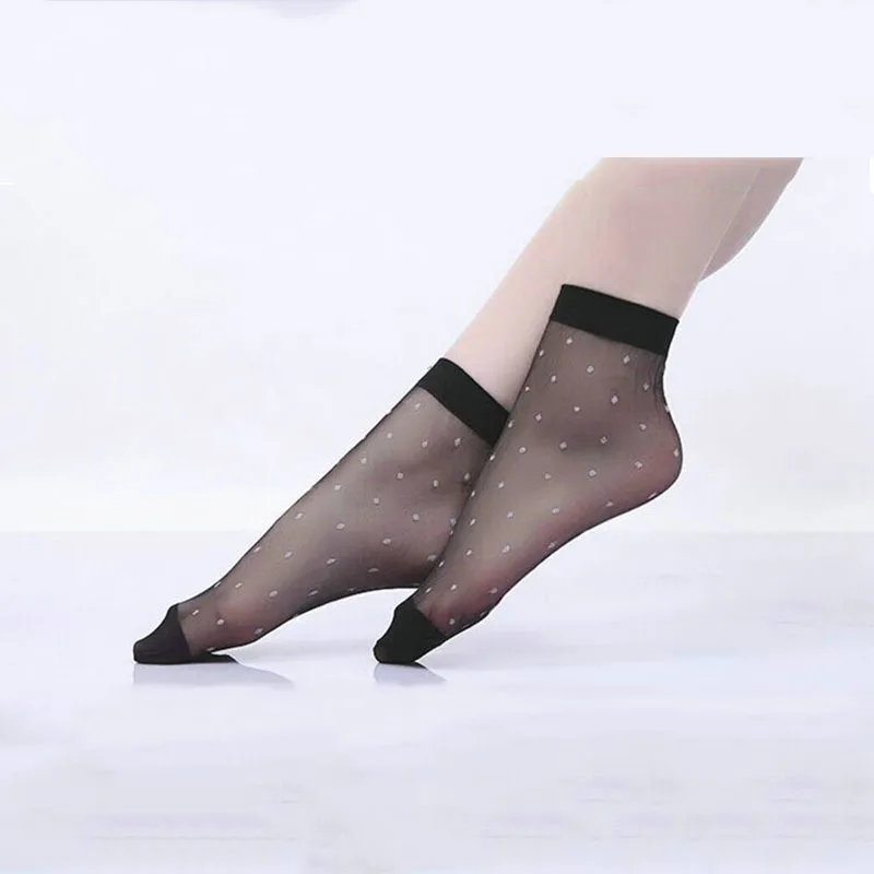 NEW Summer Woman Socks Crystal Socks White Dot Ultrathin Sock Women ...
