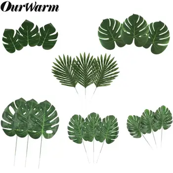 

OurWarm 12pcs Tropical Hawaiian Party Artificial Palm Leaves Fake Plant Table Mat Home Hanging Wedding Party Favors Decoration