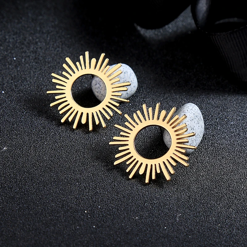 Дизайн, модные ювелирные изделия, золотые полые круглые серьги-гвоздики для женщин, ретро серьги в форме солнца, подарок, аксессуары на заказ