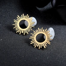 Дизайн, модные ювелирные изделия, золотые полые круглые серьги-гвоздики для женщин, ретро серьги в форме солнца, подарок, аксессуары на заказ