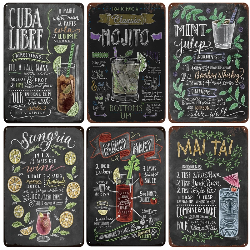 Infour Mojito Cuba Libre Cocktail Metal Signs Home Decor Vintage