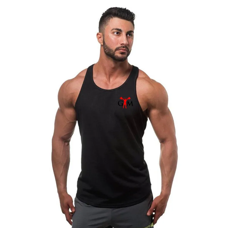 Brand New mens Tank Top Men Gyms Stringer Sleeveless Shirt Open Sides Blank Fitness Clothing Cotton Sportwear bodybuilding Ves - Цвет: 1  Black