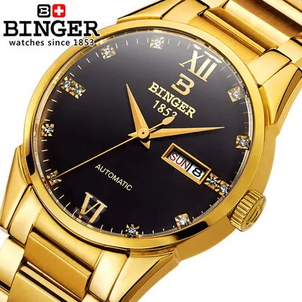 2016 luxury men watch slim style for couple watches Automatic Wristwatch solid steel diving 100m Binger