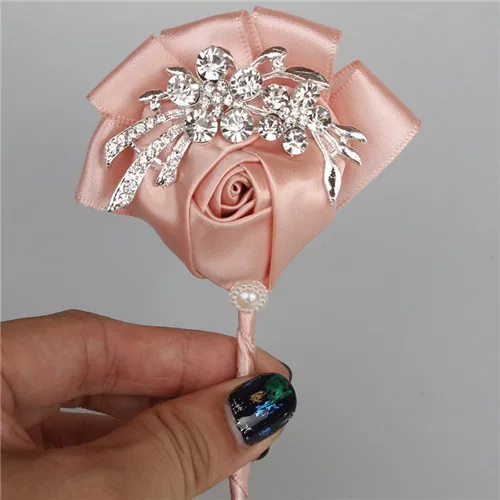 Высокое качество Алмазный шелк WineRed цвет корсаж с букетом алмаза розовые аксессуары для свадьбы невесты и брошь для жениха Pin X1104-1 - Цвет: NO7