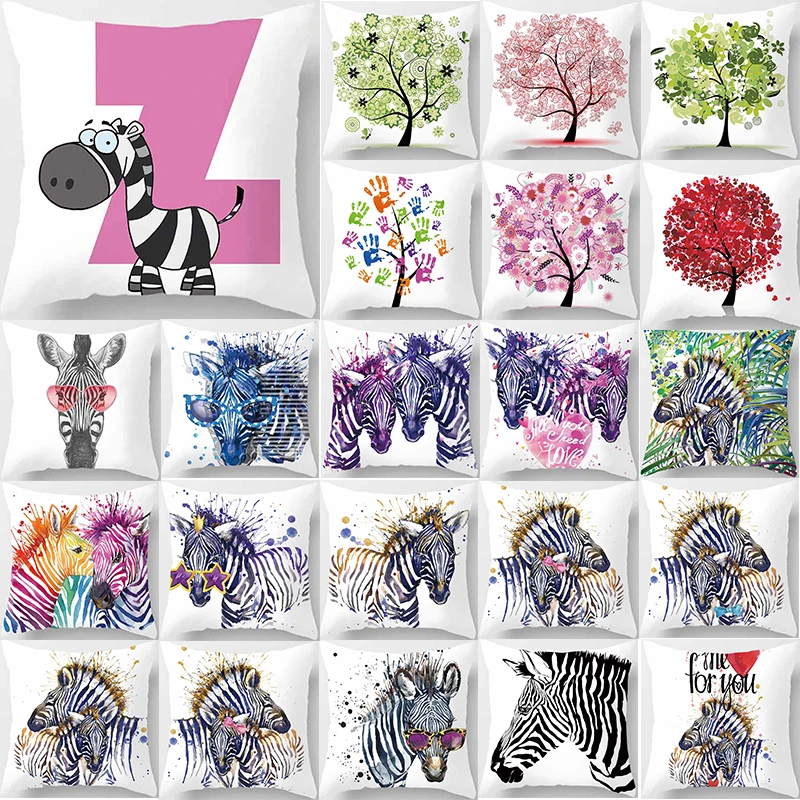 

Hot sale beauty zebra trees pattern pillow case water color trees square pillow cases throw pillow cover 45*45cm