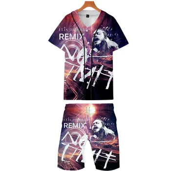 

2019 Post Malone two piece set jackets and shorts Kpop Fashion new brand cool print Post Malone baseball jacket set for men