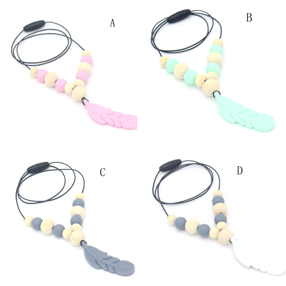 Baby Teething Toy Silicone Training Baby Teethers Necklace Feather