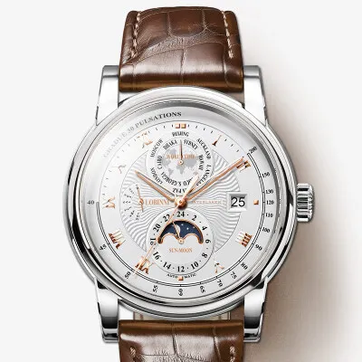 LOBINNI мужской роскошный бренд часов Moon Phase автоматические механические мужские наручные часы сапфир кожа мировое время relogio L16003-5 - Цвет: Item 3