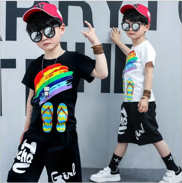 Спортивные костюмы комплекты летней одежды для мальчиков-подростков футболка с
