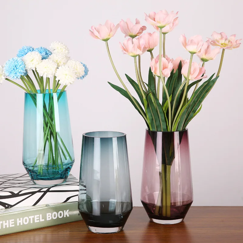 Modern Creative Glass Flower Vase Ornaments Transparent Stained Glass