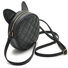 Good Quality Leather Mini font b Women b font Messenger Bag Circle Crossbody Bags Cat Ear