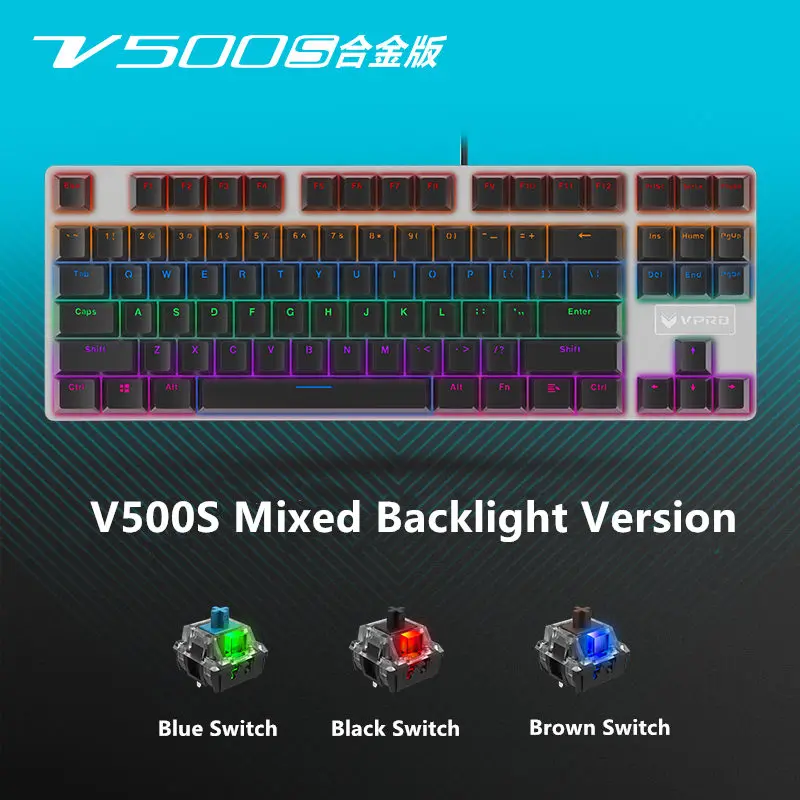 Rapoo V500 сплав версия Механическая игровая клавиатура Teclado с питанием от USB для игрового компьютера Настольный Ноутбук черный/коричневый/синий - Цвет: Backlight Version