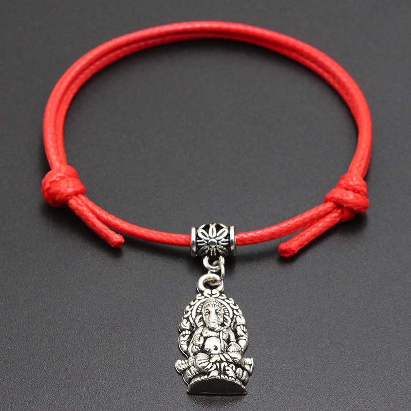 Кулон в виде Будды и слона Ganesha плетеный браслет с красной нитью Черный Кофейный