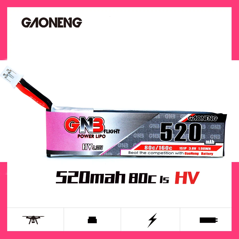 5 шт. аккумулятор Gaoneng GNB 520mAh 3,8 V 80C/160C 1S HV 4,35 V Lipo с разъемом PH2.0 для Tinyhawk Kingkong LDARC TINY7 RC Drone