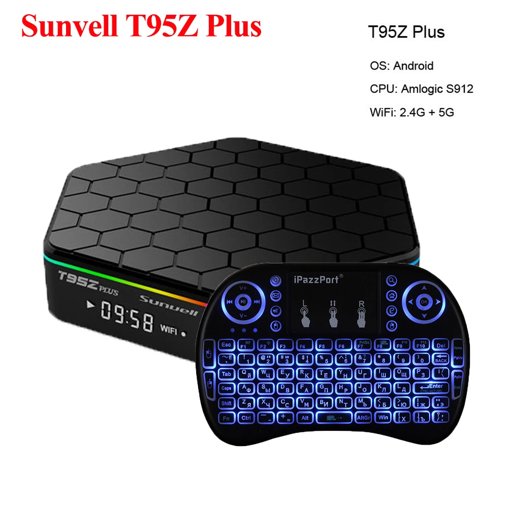 

Sunvell T95Z Plus Android 7.1 Smart Box Amlogic S912 Octa Core 4K x 2K H.265 Decoding 2.4G+5G Dual Band WiFi Media Player TV Box