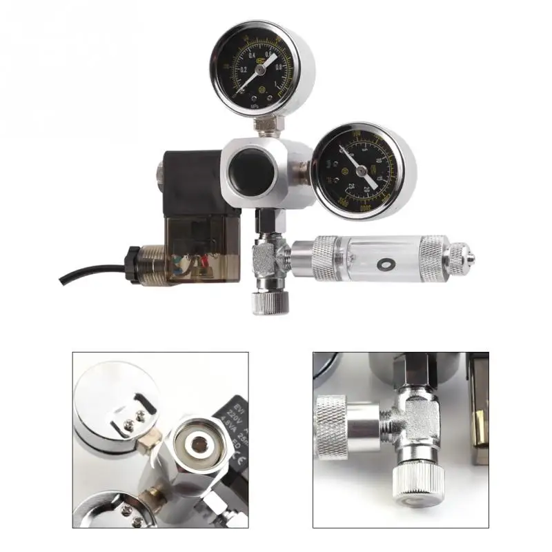 

Aquarium System Dual Gauge CO2 Pressure Regulator Bubble Counter Solenoid Valve 220V Aquarium Bubble Counter CO2 Control