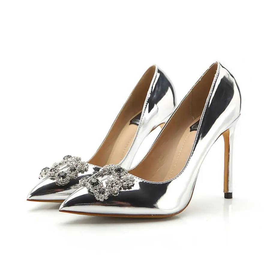 

Spring and summer new European and American pointy fine heels shallow mouth fashion water drill buckle high heels