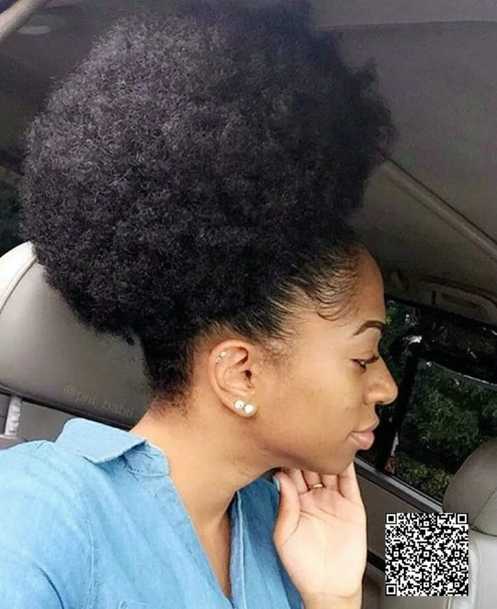 Jet Black Afro Kinky Curly Drawstring Ponytails Short Natural Afro