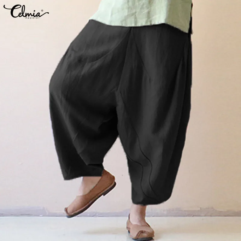

Celmia 2019 Vintage Cotton Linen Wide Leg Pants Women Palazzo Pants Casual Baggy Harem Pant Female Trouser Plus Size Pantalons