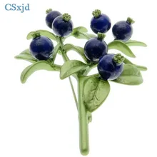  CSxjd Fashion brooch jewelry blueberry branches Natural bluestone Retro brooch Women's wedding accessories 