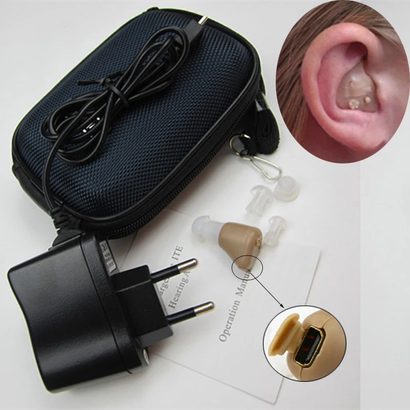 

Invisible Mini Rechargeable Hearing Aid with adjustable tone sound amplifier audiphone acouophone acousticon ear care tools