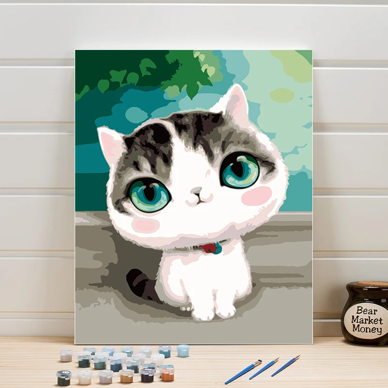 

Coloring By Number Animal Cat DIY Paint Acrylic On Canvas Painting Wall Pictures For Living Room Home Decor Arts Crafts Creative